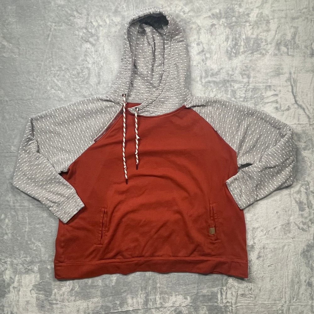 Maurices‎ Hoodie Women Red Grey Polka Dot Colorblock Raglan Pullover Pocket 2X